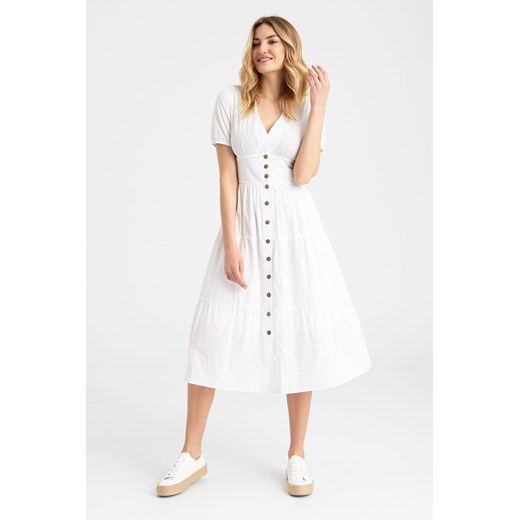 Biała bawełniana sukienka damska zapinana na guziki ze sklepu 5.10.15 w kategorii Sukienki - zdjęcie 169724460