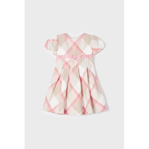 Sukienka dziewczęca w kratę z krótkim rękawem - różowa ze sklepu 5.10.15 w kategorii Sukienki dziewczęce - zdjęcie 169724752