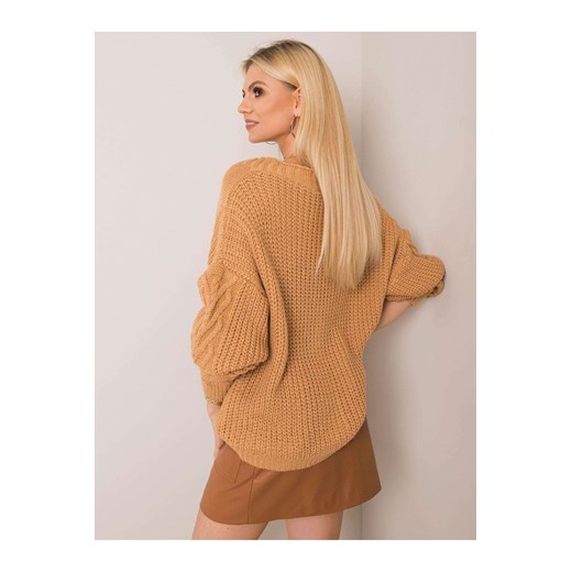 Oversizowy sweter damski zapinany na guziki - karmelowy Och Bella one size 5.10.15