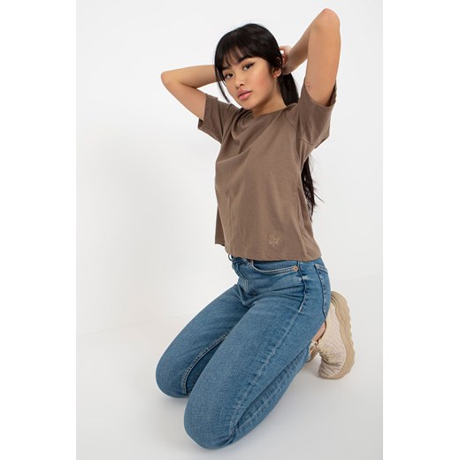 Brązowy damski t-shirt jednokolorowy z bawełny MAYFLIES ze sklepu 5.10.15 w kategorii Bluzki damskie - zdjęcie 169724853