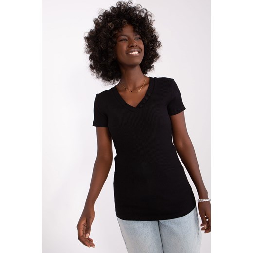 Czarna damska bluzka basic z krótkim rękawem ze sklepu 5.10.15 w kategorii Bluzki damskie - zdjęcie 169725141
