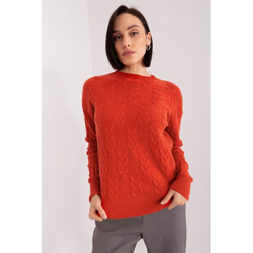 Sweter damski z warkoczami i długim rękawem ciemny pomarańczowy ze sklepu 5.10.15 w kategorii Swetry damskie - zdjęcie 169725193
