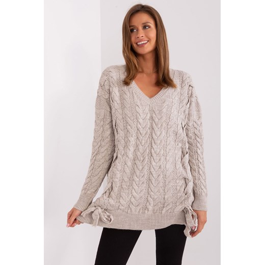 Długi sweter z warkoczami beżowy ze sklepu 5.10.15 w kategorii Swetry damskie - zdjęcie 169725204