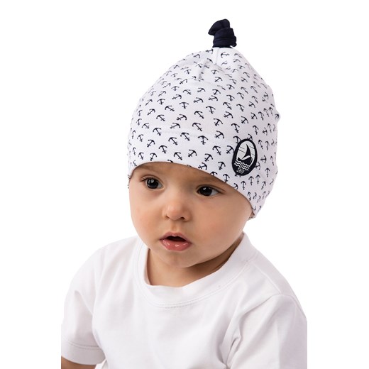 Czapka niemowlęca biała z marynarskim motywem ze sklepu 5.10.15 w kategorii Czapki dziecięce - zdjęcie 169725211