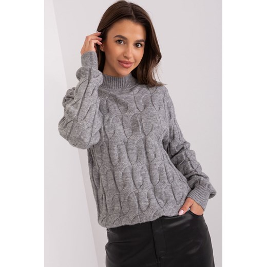 Sweter z warkoczami i półgolfem ciemny szary ze sklepu 5.10.15 w kategorii Swetry damskie - zdjęcie 169725394