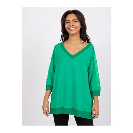 Bluzka damska z koronkowymi wstawkami na rękawach - zielona ze sklepu 5.10.15 w kategorii Bluzki damskie - zdjęcie 169725703