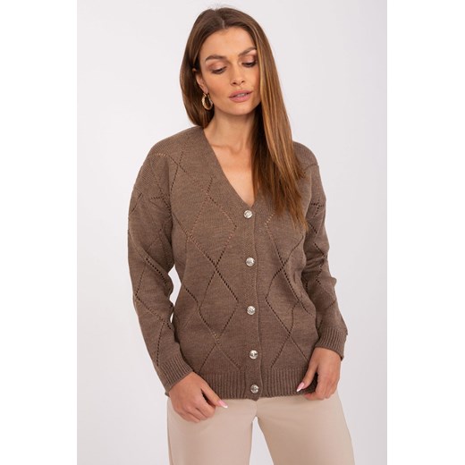 Ażurowy sweter z dekoltem V brązowy ze sklepu 5.10.15 w kategorii Swetry damskie - zdjęcie 169725841