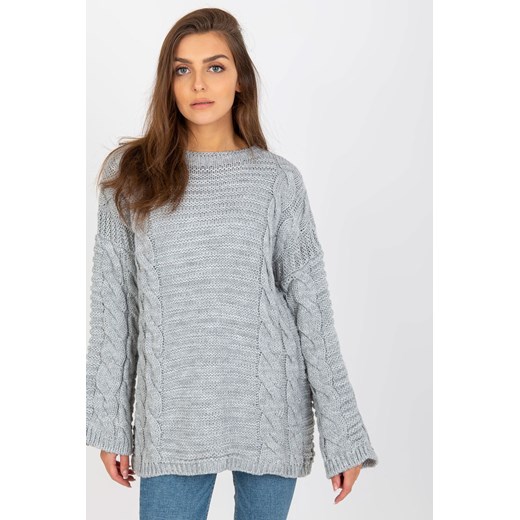 Szary sweter z warkoczami z dodatkiem wełny RUE PARIS ze sklepu 5.10.15 w kategorii Swetry damskie - zdjęcie 169726404