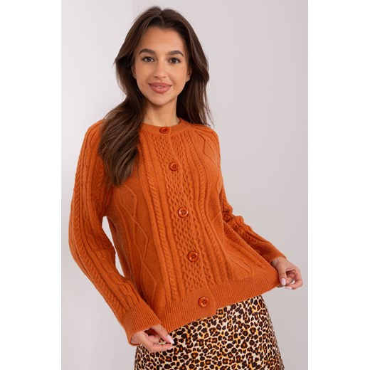 Sweter rozpinany w warkocze ciemny pomarańczowy ze sklepu 5.10.15 w kategorii Swetry damskie - zdjęcie 169726420
