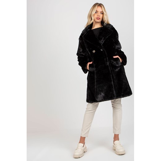 Czarny damski płaszcz futrzany z kieszeniami OCH BELLA ze sklepu 5.10.15 w kategorii Futra damskie - zdjęcie 169726510
