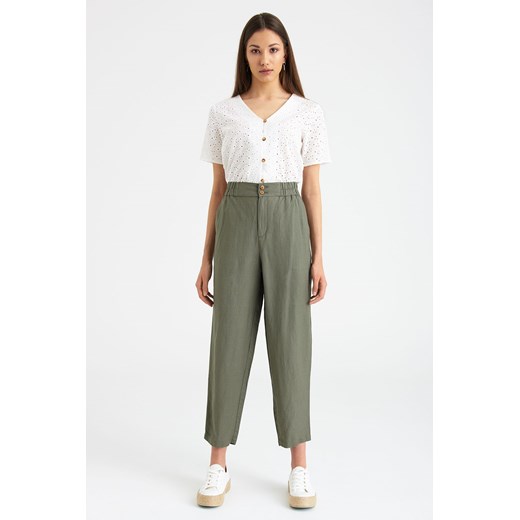 Lniane Szerokie spodnie damskie zielone ze sklepu 5.10.15 w kategorii Spodnie damskie - zdjęcie 169726631