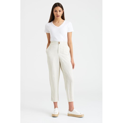 Lniane Spodnie klasyczne damskie białe Greenpoint 44 promocyjna cena 5.10.15