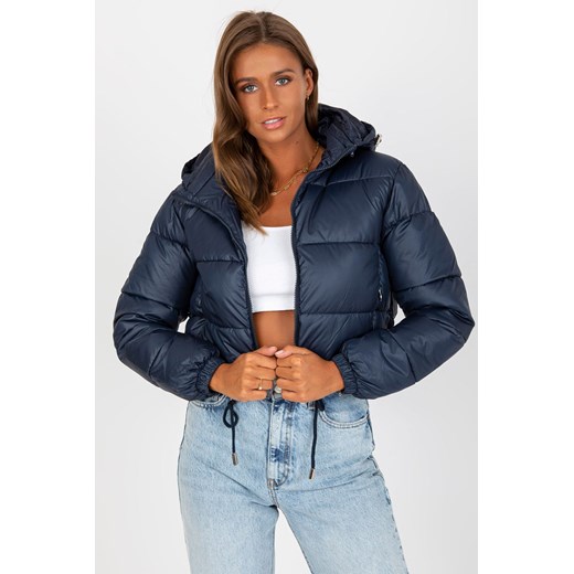 Granatowa krótka kurtka zimowa z kapturem dla kobiety ze sklepu 5.10.15 w kategorii Kurtki damskie - zdjęcie 169727173