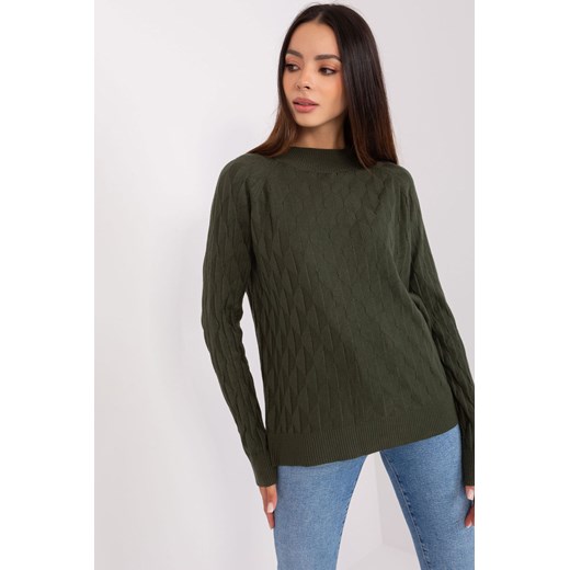 Khaki damski sweter klasyczny we wzory ze sklepu 5.10.15 w kategorii Swetry damskie - zdjęcie 169727283