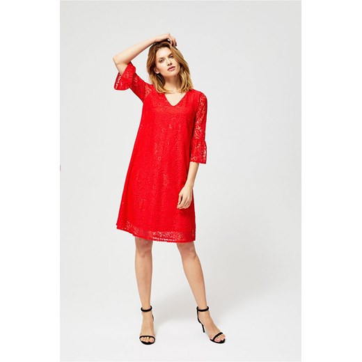 Koronkowa sukienka z rękawami 3/4 zapinana na guzik - czerwona ze sklepu 5.10.15 w kategorii Sukienki - zdjęcie 169727454