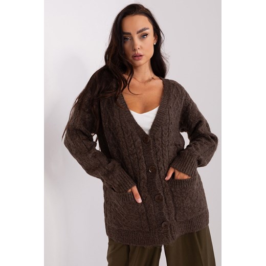 Sweter rozpinany w warkocze z kieszeniami brązowy ze sklepu 5.10.15 w kategorii Swetry damskie - zdjęcie 169727483