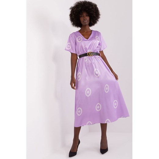 Jasnofiolentowa midi sukienka damska koktajlowa z printem ze sklepu 5.10.15 w kategorii Sukienki - zdjęcie 169727600