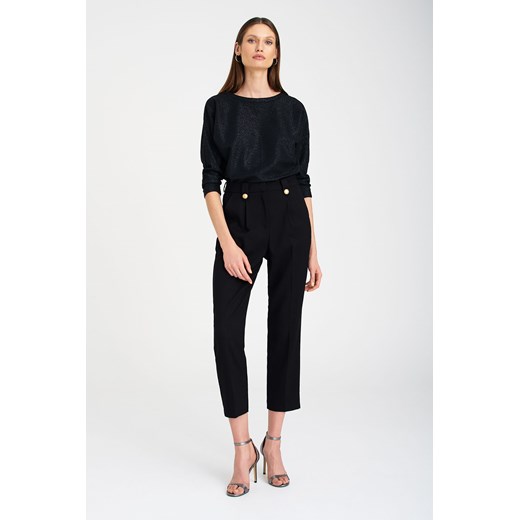 Błyszcząca czarna bluzka damska z dekoltem na plecach ze sklepu 5.10.15 w kategorii Bluzy damskie - zdjęcie 169727702