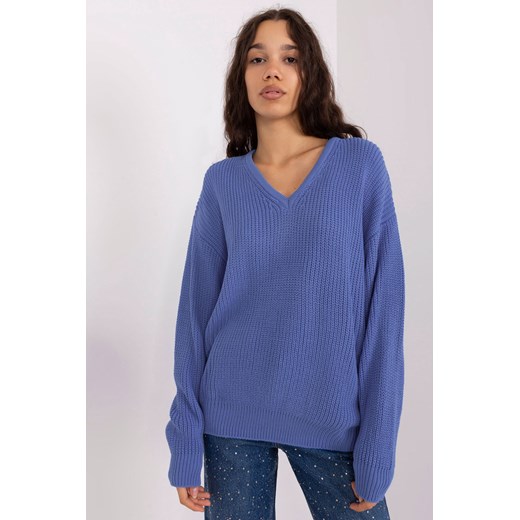 Ciemnoniebieski sweter oversize z wełną ze sklepu 5.10.15 w kategorii Swetry damskie - zdjęcie 169727933