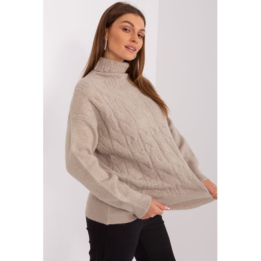 Damski sweter z golfem ciemny bezowy one size 5.10.15 okazyjna cena