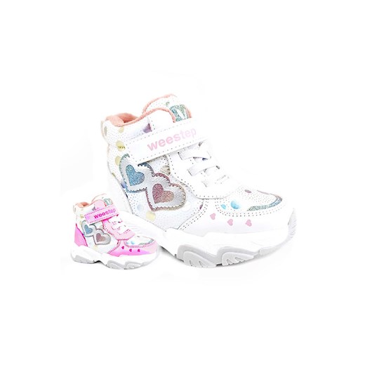 Białe przejściowe buty niemowlęce zmieniające kolor Weestep z sercami Weestep 23 5.10.15 okazja