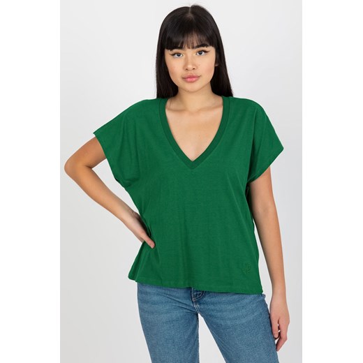 Ciemnozielony damski t-shirt jednokolorowy z bawełny MAYFLIES ze sklepu 5.10.15 w kategorii Bluzki damskie - zdjęcie 169728111