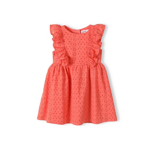 Pomarańczowa sukienka dziewczęca bawełniana z haftem ze sklepu 5.10.15 w kategorii Sukienki dziewczęce - zdjęcie 169728233