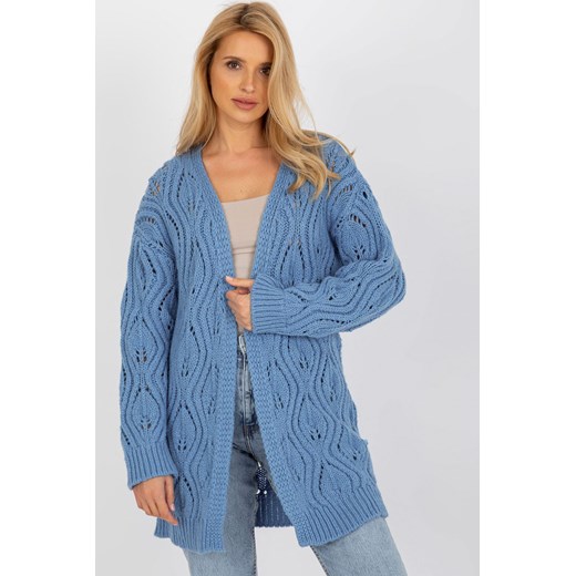 Niebieski ażurowy kardigan bez zapięcia ze sklepu 5.10.15 w kategorii Swetry damskie - zdjęcie 169728260