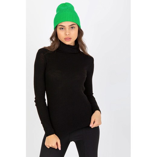 Czarny prążkowany sweter z golfem i długim rękawem ze sklepu 5.10.15 w kategorii Swetry damskie - zdjęcie 169728264