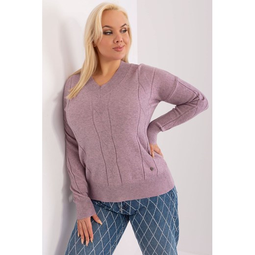 Sweter plus size z dekoltem V fioletowy ze sklepu 5.10.15 w kategorii Swetry damskie - zdjęcie 169728283