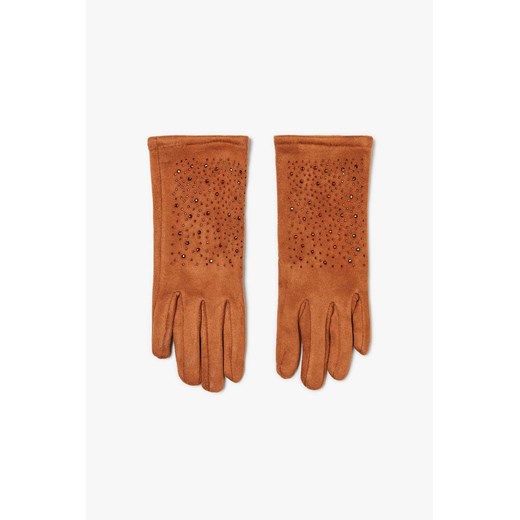 Brązowe rękawiczki damskie zamszowe z dżetami ze sklepu 5.10.15 w kategorii Rękawiczki damskie - zdjęcie 169728481