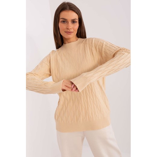 Beżowy damski sweter klasyczny we wzory ze sklepu 5.10.15 w kategorii Swetry damskie - zdjęcie 169728520