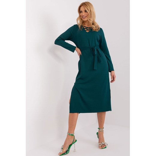Zielona sukienka z długim rękawem - midi ze sklepu 5.10.15 w kategorii Sukienki - zdjęcie 169728521