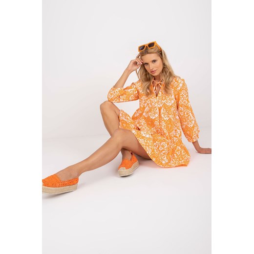 Sukienka damska krótka z rękawem 7/8 pomarańczowa ze sklepu 5.10.15 w kategorii Sukienki - zdjęcie 169728592