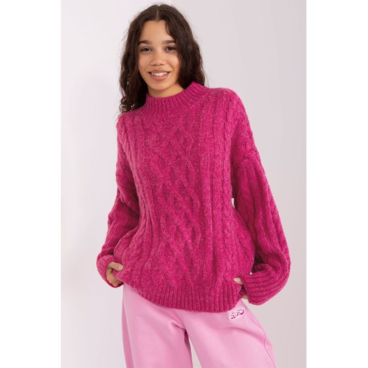 Fuksjowy sweter z warkoczami i ściągaczami ze sklepu 5.10.15 w kategorii Swetry damskie - zdjęcie 169728630