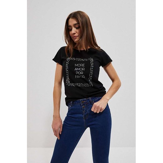 T-shirt damski z błyszczącymi cyrkoniami czarny ze sklepu 5.10.15 w kategorii Bluzki damskie - zdjęcie 169728641