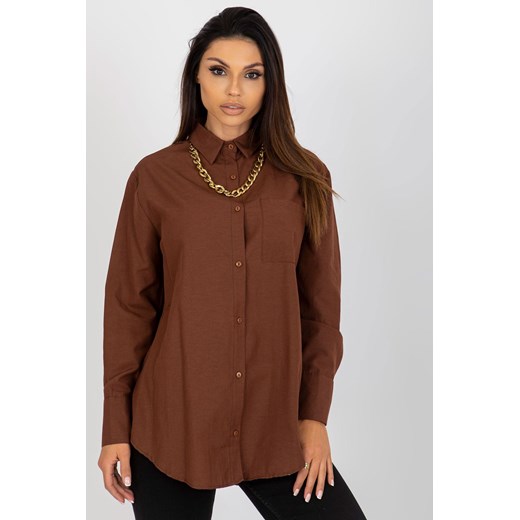 Brązowa damska koszula oversize z łańcuszkiem ze sklepu 5.10.15 w kategorii Koszule damskie - zdjęcie 169728703
