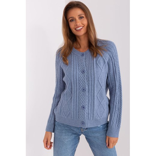 Rozpinany sweter z warkoczami szaro-niebieski ze sklepu 5.10.15 w kategorii Swetry damskie - zdjęcie 169728811