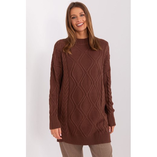 Dzianinowy sweter w warkocze brązowy ze sklepu 5.10.15 w kategorii Swetry damskie - zdjęcie 169728821
