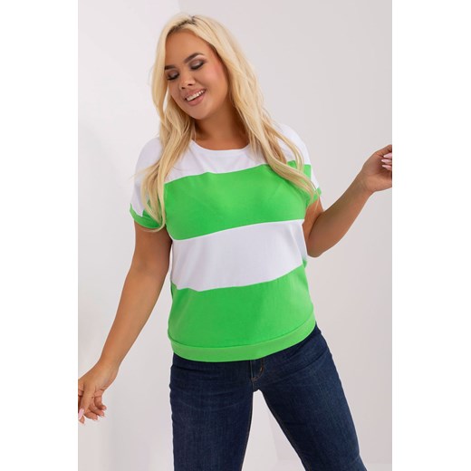 Biało-zielona bluzka damska plus size z krótkim rękawem ze sklepu 5.10.15 w kategorii Bluzki damskie - zdjęcie 169729012