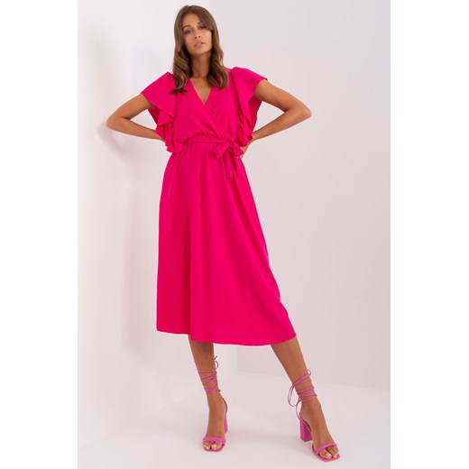Fuksjowa sukienka z falbankami przy rękawach Italy Moda one size 5.10.15