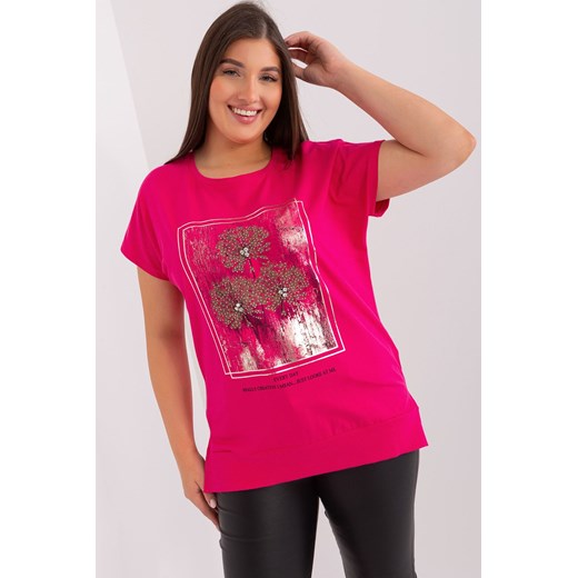 Fuksjowy t-shirt damski z motywem roślinnym plus size - RELEVANCE ze sklepu 5.10.15 w kategorii Bluzki damskie - zdjęcie 169729102