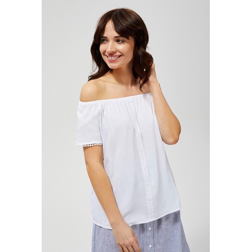 Bluzka damska koszulowa z ozdobnymi rękawami biała ze sklepu 5.10.15 w kategorii Bluzki damskie - zdjęcie 169729330
