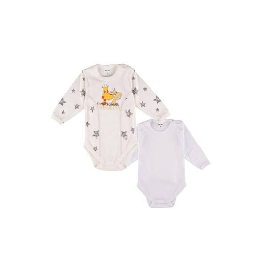Body dziewczęce długi rękaw 2-pak białe i kremowe w gwiazdki z żyrafą ze sklepu 5.10.15 w kategorii Body niemowlęce - zdjęcie 169729463