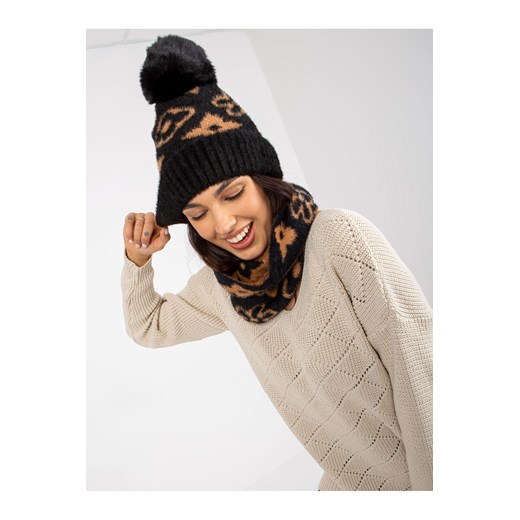 Czarno-camelowa damska czapka zimowa z pomponem ze sklepu 5.10.15 w kategorii Czapki zimowe damskie - zdjęcie 169729620