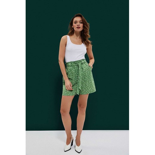 Bawełniane szorty damskie z wiązaniem zielone ze sklepu 5.10.15 w kategorii Szorty - zdjęcie 169729852