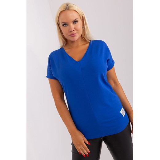Kobaltowa bluzka plus size basic z bawełny ze sklepu 5.10.15 w kategorii Bluzki damskie - zdjęcie 169730204