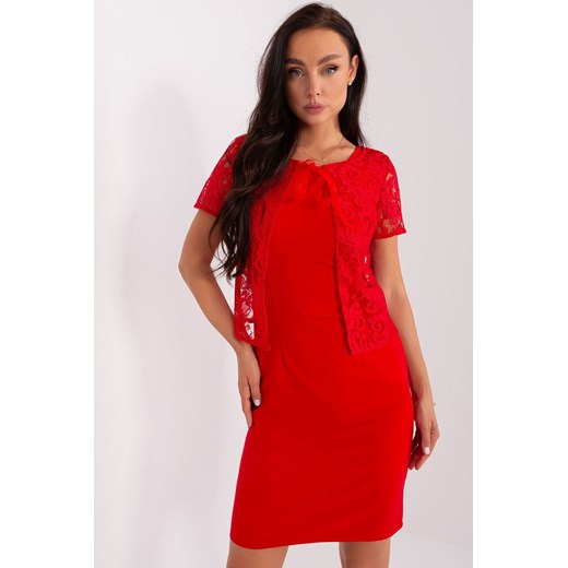 Czerwona ołówkowa sukienka damska koktajlowa z koronką ze sklepu 5.10.15 w kategorii Sukienki - zdjęcie 169730943