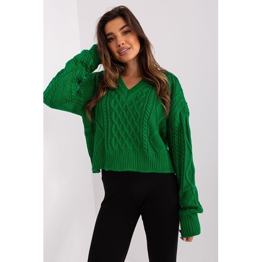 Zielony luźny sweter w warkocze Badu one size 5.10.15 okazja