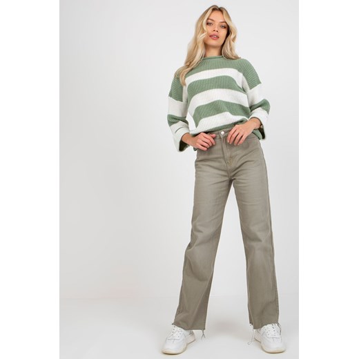 Khaki spodnie jeansowe z szeroką nogawką FRESH MADE ze sklepu 5.10.15 w kategorii Jeansy damskie - zdjęcie 169731194